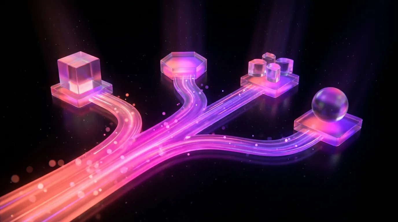 Seven glowing content platform emblems orbiting a personal cloud server under a dreamlike sky